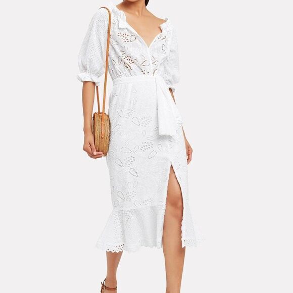 SALONI Olivia Midi Dress in French White Lace - Picture 9 of 14
